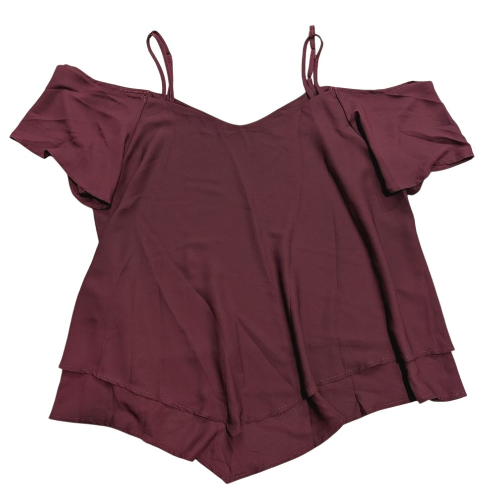 Shein Plus‎ 2 2X Plum Maroon Cold Shoulder Ruffle Sleeve Shirt Top Sexy